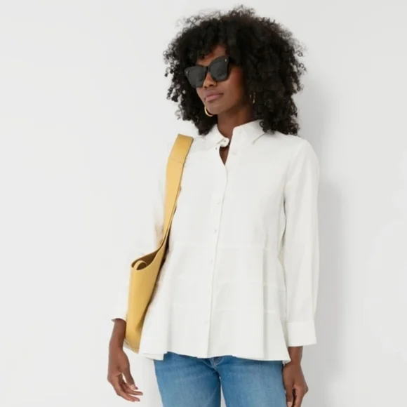 Pomander Place Ashlen Blouse White Size L Flowy Button-Down Top Closet Staple - Picture 2 of 13